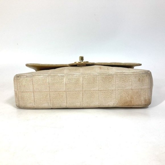 CHANEL CC Mark CC Chocolate bar Double Chain Crossbody Shoulder Bag Canvas Beige - Picture 5 of 16